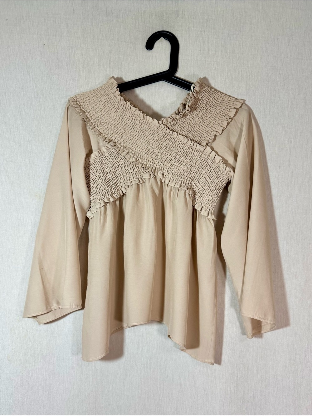 Flawless S Women’s Beige Smocked Ruffle Long-Sleeve Top